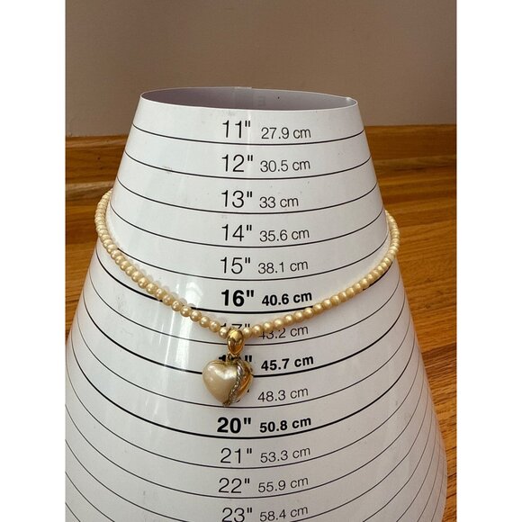 Vintage Gold-Tone Beaded Necklace With Heart Pendant & Textured Clasp - Picture 2 of 7